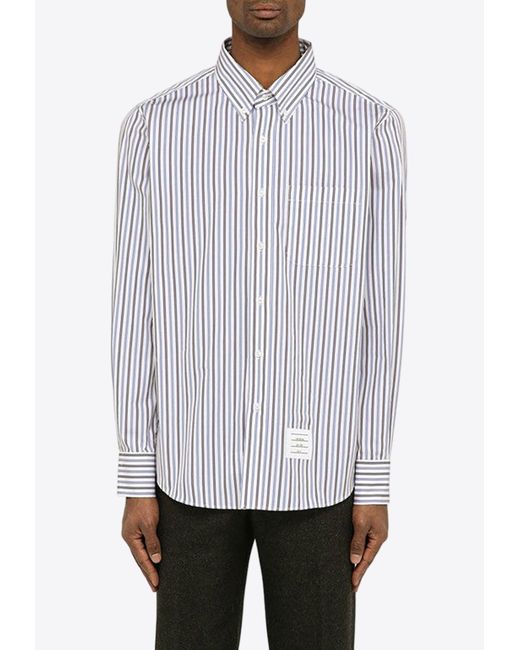 Thom Browne White Striped Poplin Shirt for men