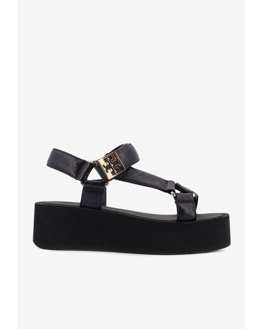 Tory Burch Black Mellow Leather Flatform Sandals