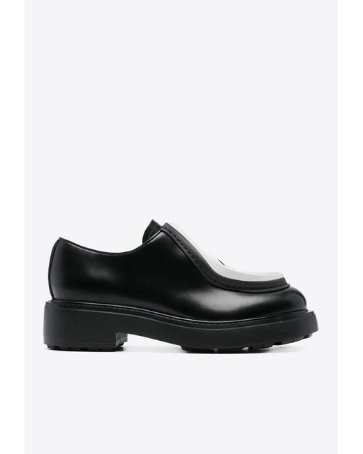 Prada Black Contrasting-Trim Derby Shoes