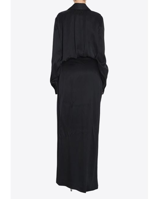 The Attico Black Draped Satin Maxi Dress