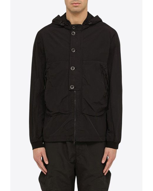 C P Company Black Goggled Hooded Zip-Up Jacket for men