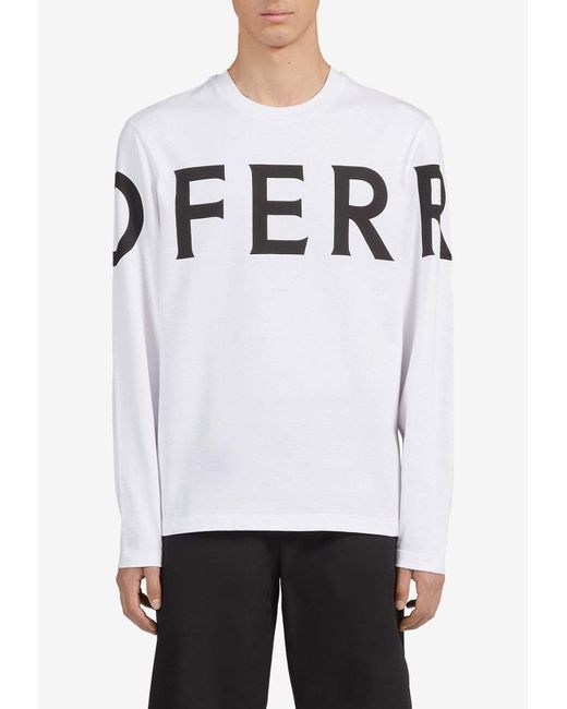 Ferragamo White Logo-Printed Long-Sleeved T-Shirt for men