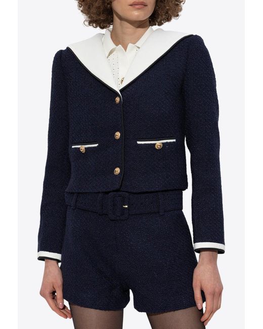 Self-Portrait Blue Bouclè Cropped Sailor Jacket