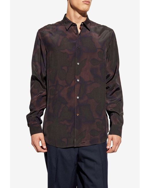 Paul Smith Gray Floral Print Long-Sleeved Shirt for men