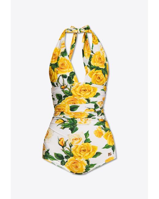 Dolce & Gabbana Yellow Floral One-Piece Swimsuit