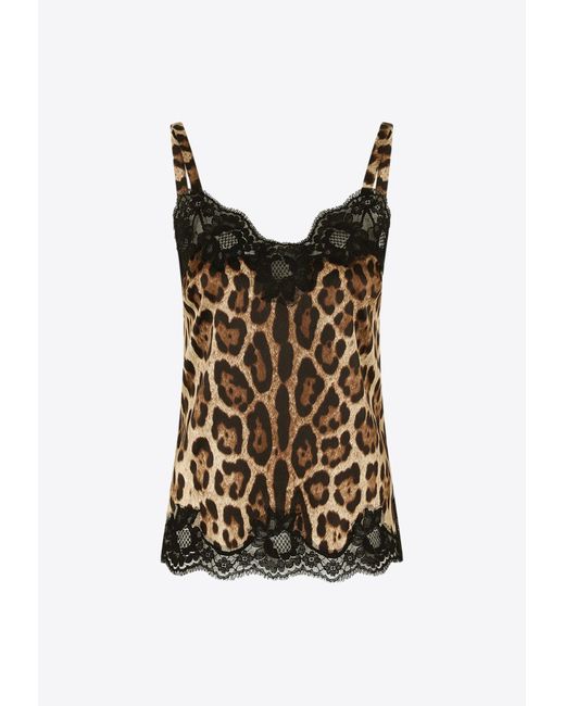 Dolce & Gabbana Black Leopard Print Silk Cami Top