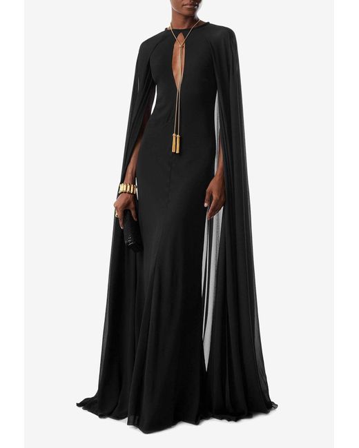 Tom Ford Black Long Cape Sleeved Maxi Dress