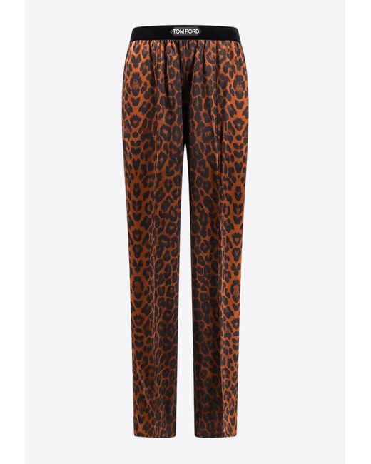Tom Ford Brown Leopard Print Silk Pajama Pants