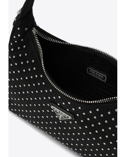 Prada Black Mini Re-Edition Studded Shoulder Bag