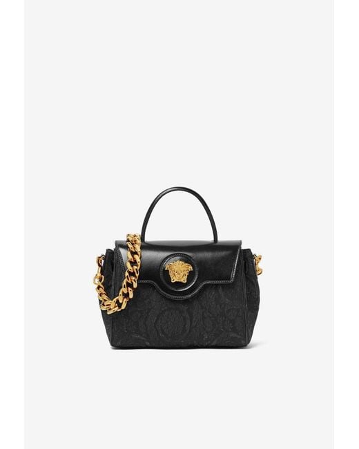 Versace Black La Medusa Lurex Cloquet Handbag