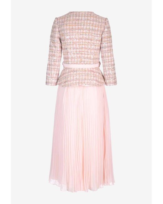 self portrait pink sequin boucle midi dress Self-Portrait Sequin Boucl Chiffon Midi Dress in Pink
