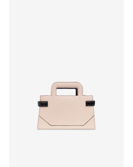 Balmain Natural Small B-Buzz Leather Top Handle Bag