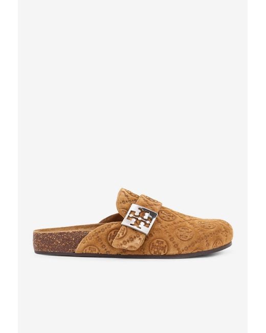 Tory Burch Brown T Monogram Mellow Jacquard Flat Mules