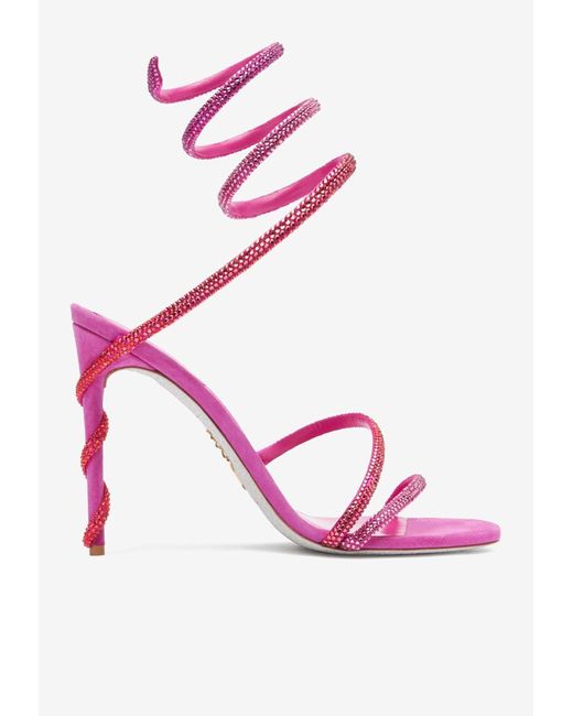 Rene Caovilla Pink Margot 105 Crystal-Embellished Sandals