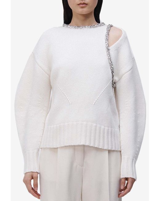 Jonathan Simkhai White Monroe Crystal-Embellished Sweater