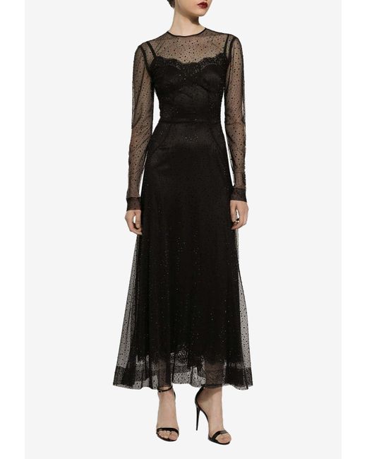 Dolce & Gabbana Black Rhinestone-Embellished Maxi Dress