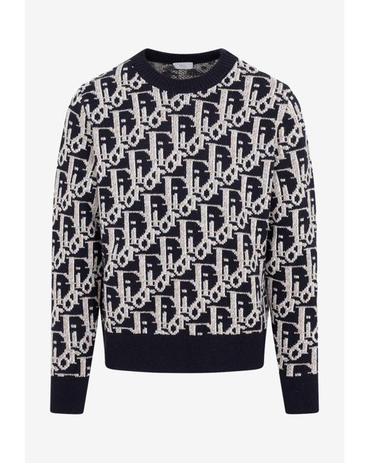 Dior Blue Oblique Jacquard Sweater In Wool for men