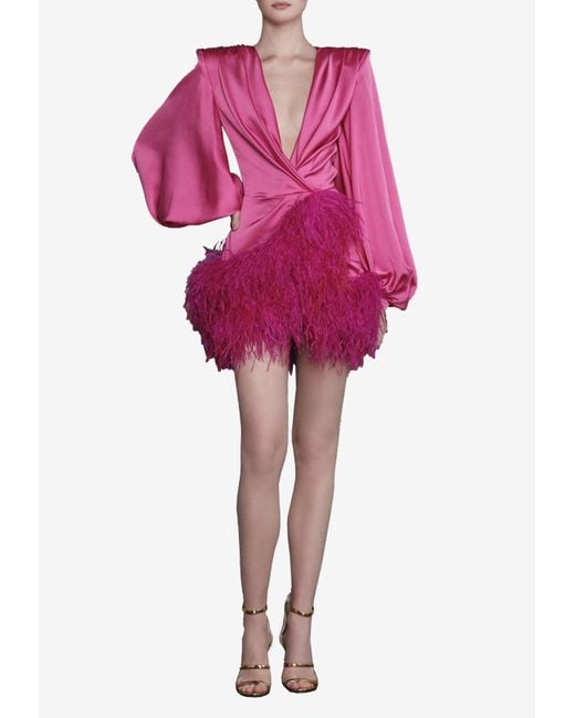 Bronx and Banco Pink Farah Feathered Mini Dress