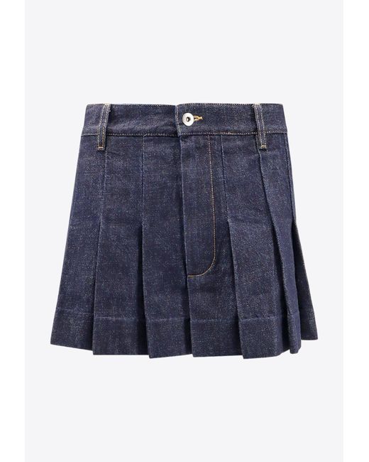 Bottega Veneta Blue Pleated Mini Denim Skirt
