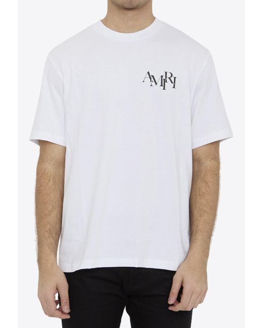 Amiri White Staggered Logo Crewneck T-Shirt for men