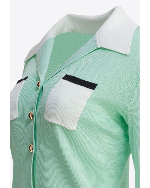 Self-Portrait Green Ribbed Buttoned Top