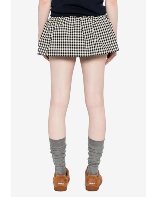 Miu Miu Black Gingham Check Logo Mini Skirt