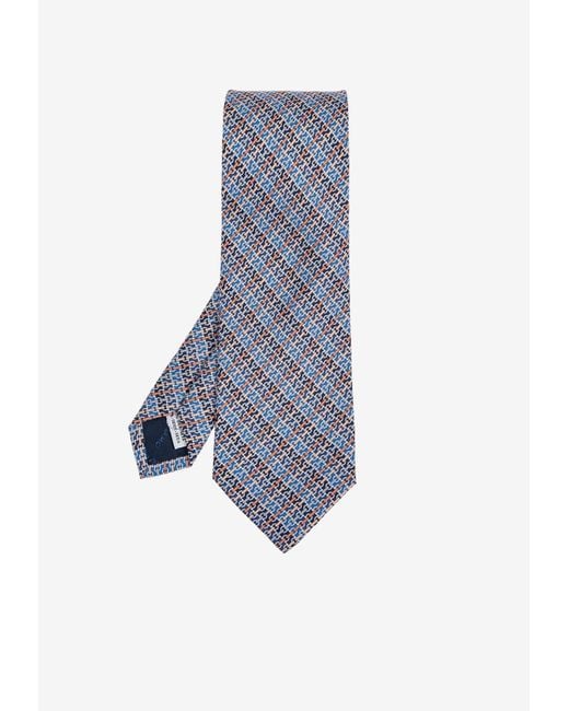 Ferragamo Blue Gancini Pattern Silk Tie for men