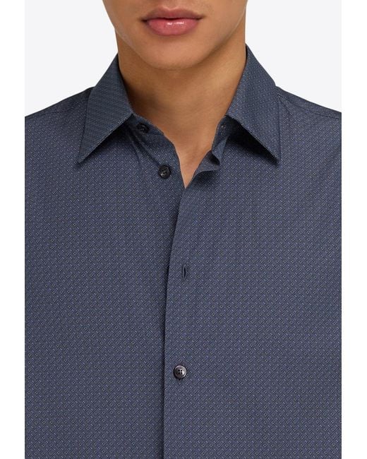 Ferragamo Blue Micro Pattern Button-Up Shirt for men