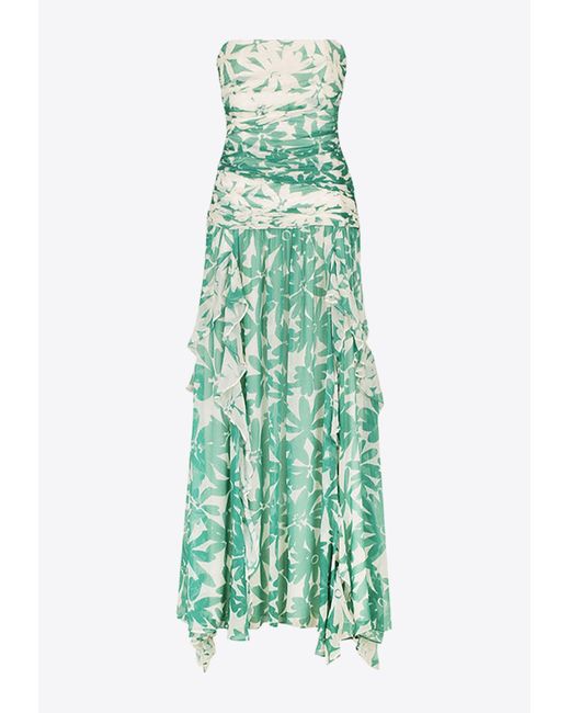Shona Joy Green Marguerite Print Strapless Maxi Dress