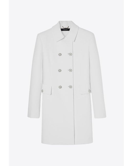 Versace White Double-Breasted A-Line Coat
