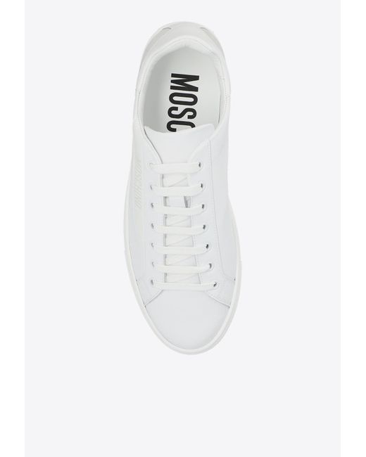Moschino White Logo Print Leather Sneakers for men