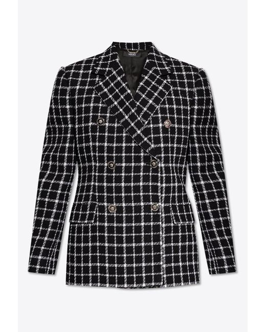 Versace Black Checked Wool-Blend Blazer