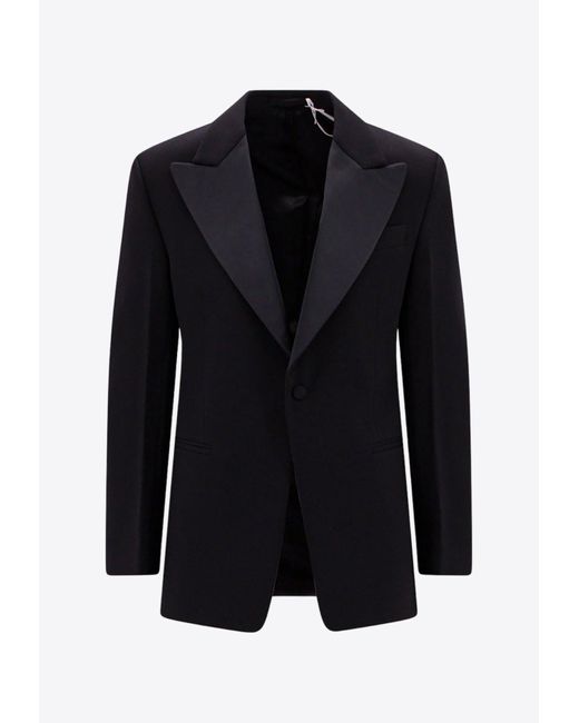 Ferragamo Black Single-Breasted Wool Tuxedo Blazer for men