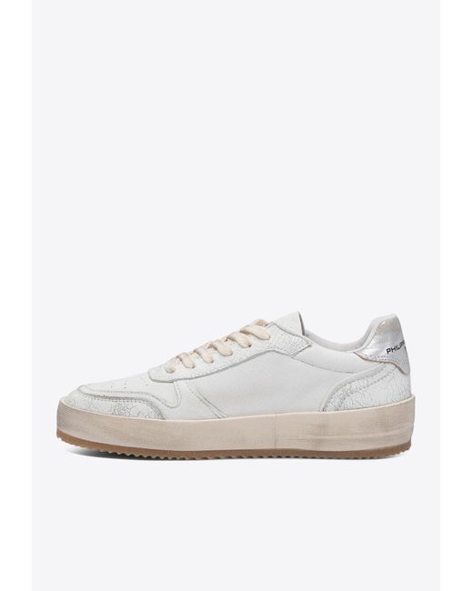 Philippe Model White Leather Low-Top Sneakers