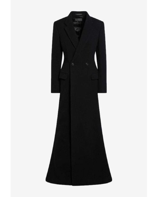 Balenciaga Black Maxi Wool-Blend Double-Breasted Coat