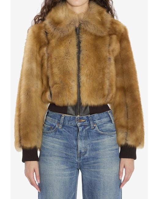 Saint Laurent Blue Shearling Zip-Up Jacket