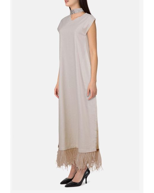 Rue15 Natural Feather Love Embroidered Choker Neck Dress