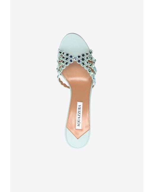 Aquazzura Tequila 75 Crystal-embellished Mules in White | Lyst