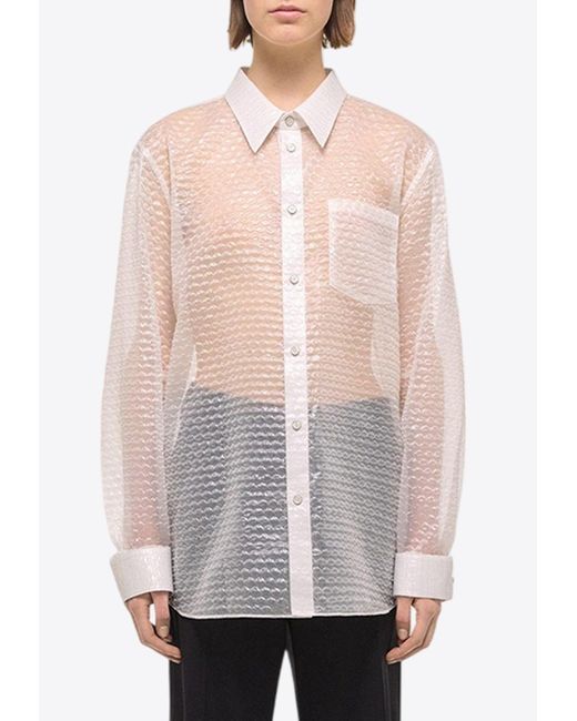 Helmut Lang Curved Bubble Wrap Sheer Shirt in White | Lyst
