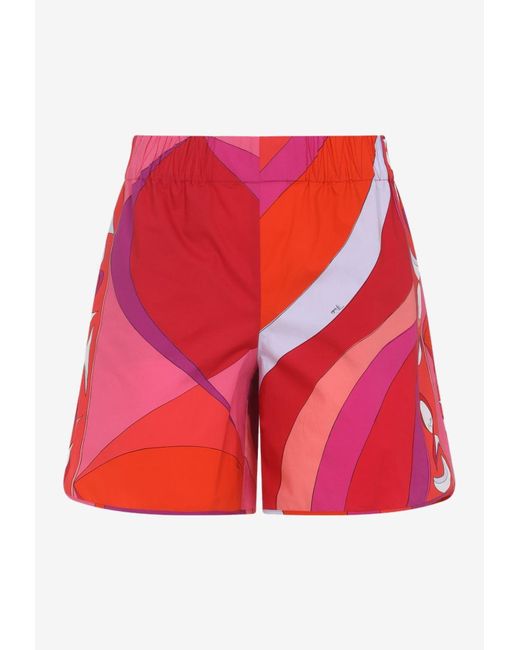 Emilio Pucci Red Pesci-Printed Mini Shorts
