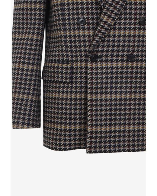 Saint Laurent Black Houndstooth Double-Breasted Blazer