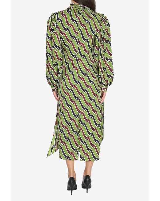 Gucci Women's Green Printed Silk Midi Dress - www.rajagirimanappuram.com