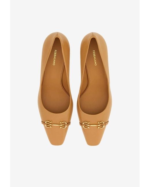 Ferragamo White Bria 60 Gancini Pumps