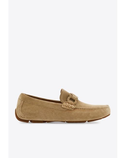 Ferragamo White Byte Gancini Suede Loafers for men