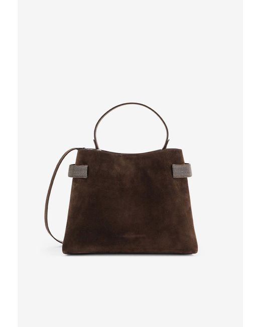 Brunello Cucinelli Brown Logo Debossed Suede Tote Bag