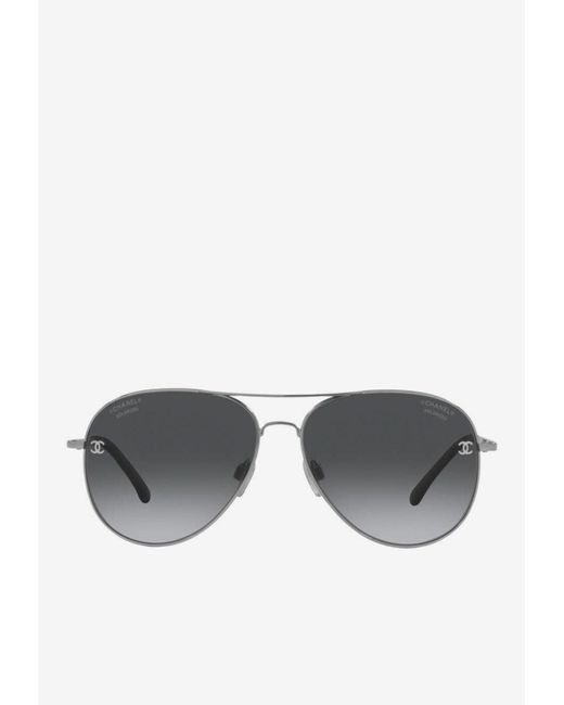 Chanel Gray Cc Logo Pilot Sunglasses