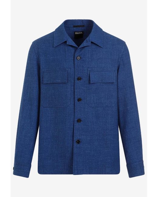 Zegna Blue Cashmere And Linen Long-Sleeved Shirt for men
