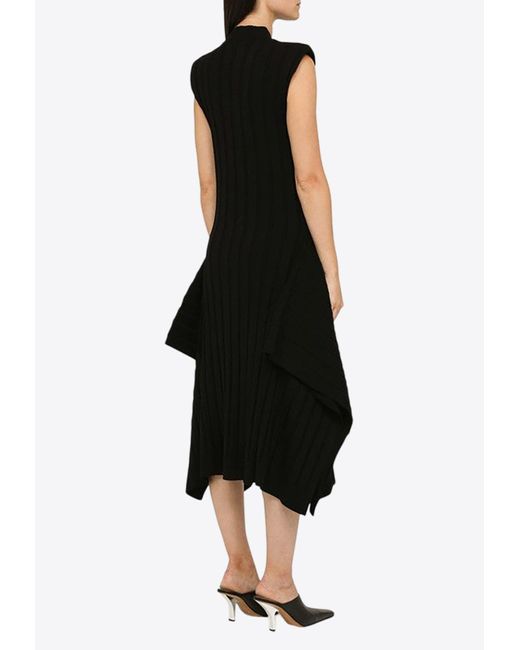 Stella McCartney Asymmetrical Ribbed Midi Dress in Black | Lyst