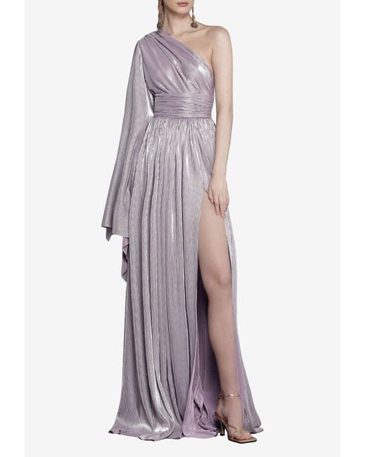 Bronx and Banco Purple Florence One-shoulder Gown