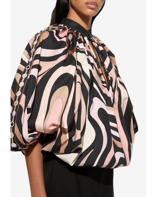 Emilio Pucci Black Marmo Print Voluminous Top